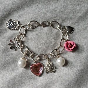 Silver Skull and Flower Bracelet